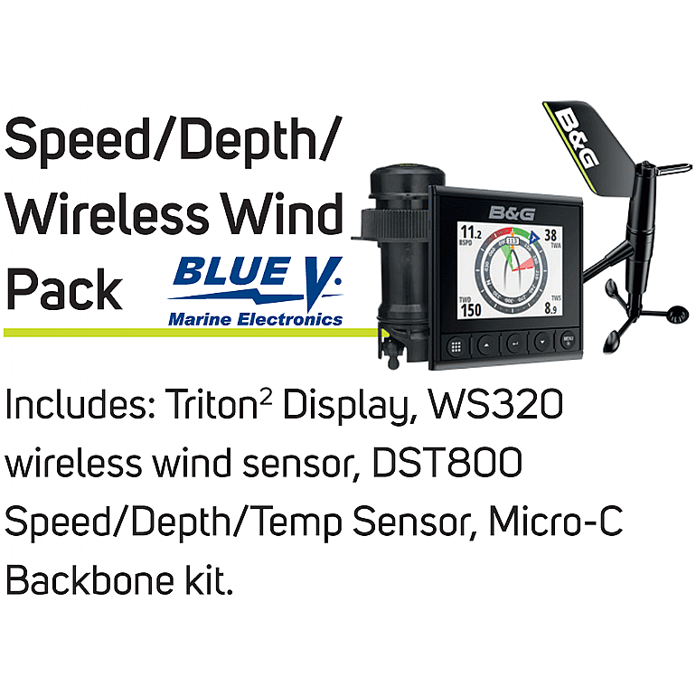B&G Triton2 (2 x Displays) Speed, Depth, Wireless Wind Pack (WS320 Wind) 000-14957-002